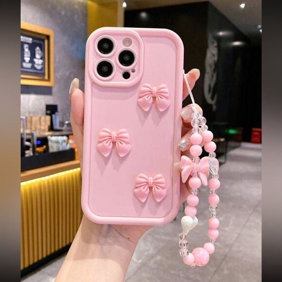 Pink Bow iPhone 16 Pro Max Case with Beaded Strap - Picture 5 of 5